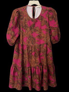 MELLODAY Tiered Puff Sleeve Babydoll Dress Size Medium Pink / Rust